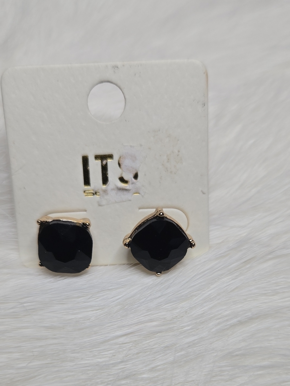 ITS Black Faceted Round Stud Earrings